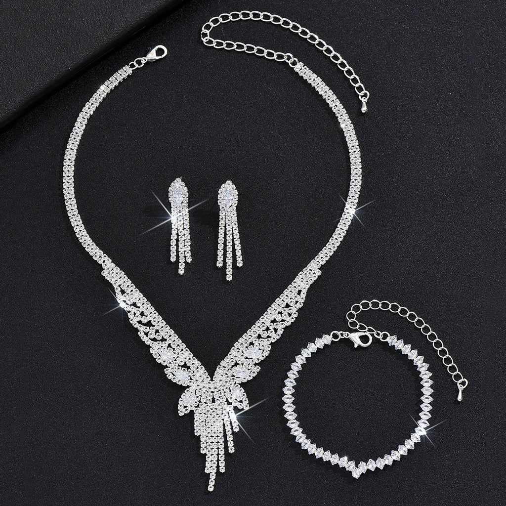 Tropfenpendant und passendes Tropfohrschmuckset für Braut mit kubischem Zirkonia-Halo