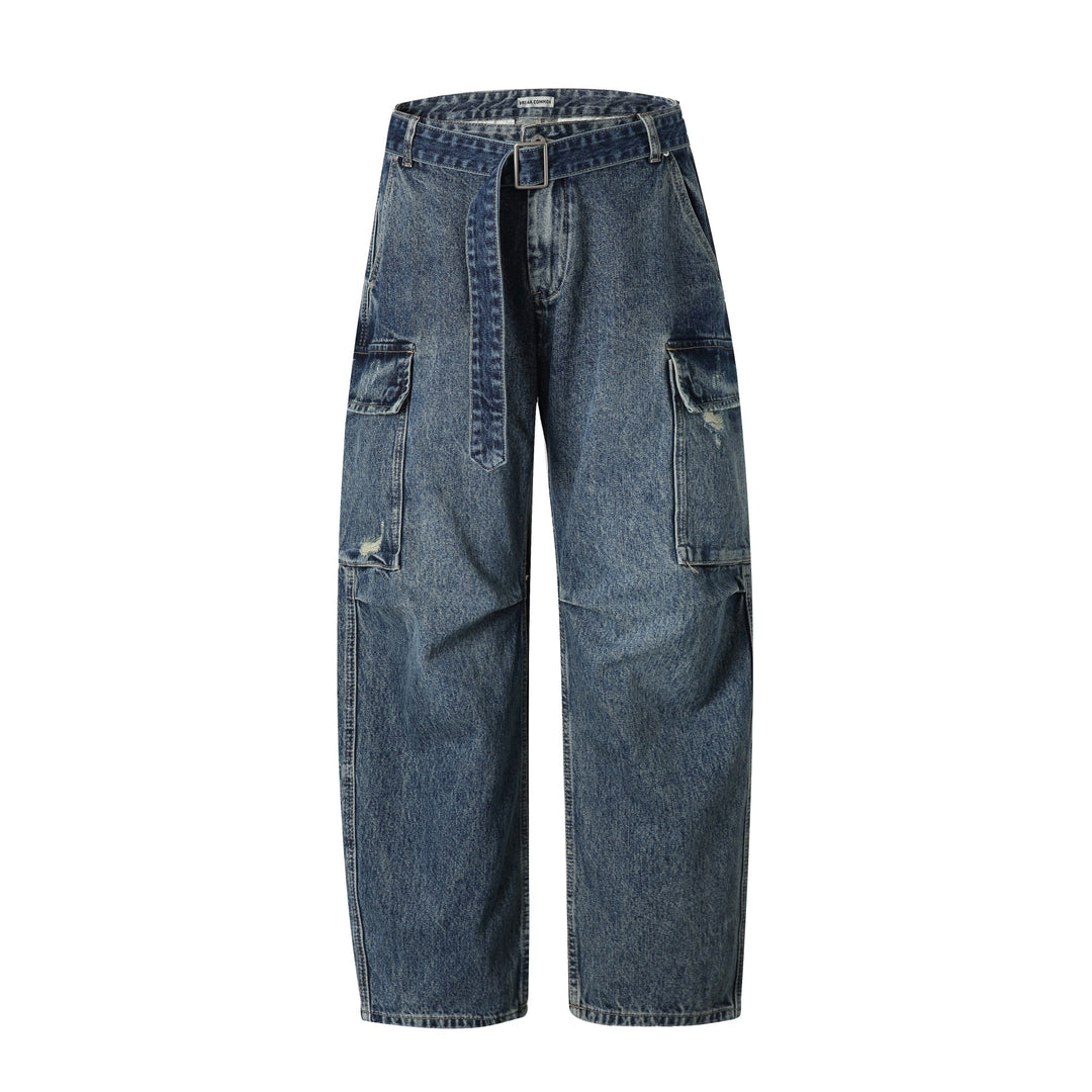Damen Hochtaillierte Cargo-Jeans mit Gürtel, locker geschnitten und Used‑Optik Shop Nory