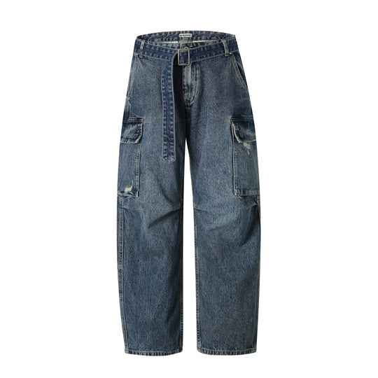 Damen Hochtaillierte Cargo-Jeans mit Gürtel, locker geschnitten und Used‑Optik Shop Nory