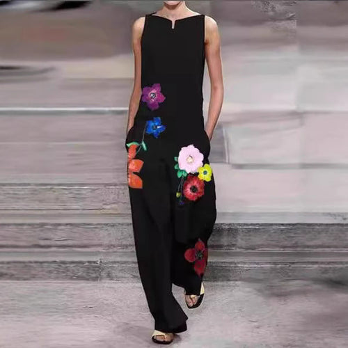 Damen Modischer Jumpsuit mit floralem Design und praktischen Taschen