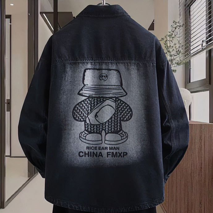 Herren Oversized Denim-Hemdjacke im Relaxed-Worker-Style mit Brusttasche und Druckknöpfen Shop Nory