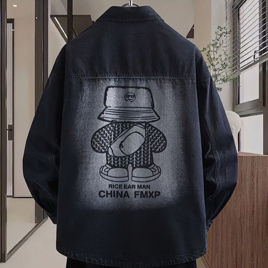 Herren Oversized Denim-Hemdjacke im Relaxed-Worker-Style mit Brusttasche und Druckknöpfen Shop Nory