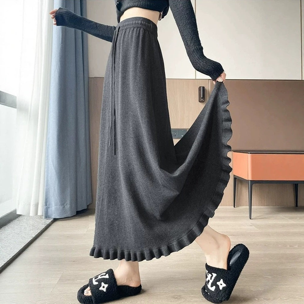 Damen Eleganter und fließender Maxirock mit Volantabschluss Shop Nory