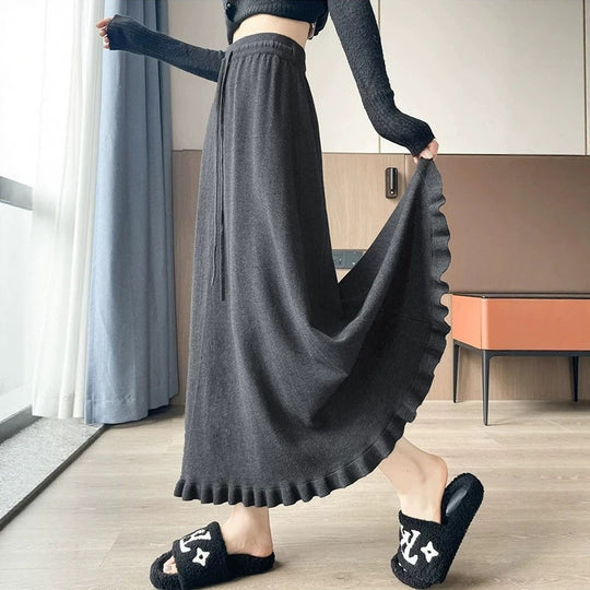 Damen Eleganter und fließender Maxirock mit Volantabschluss Shop Nory