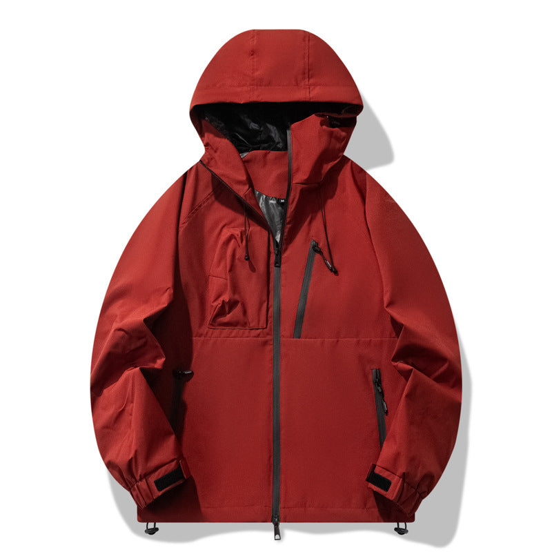 Herren wasserabweisende Outdoor-Jacke mit verstellbarer Kapuze und funktionalen Reißverschlusstaschen
