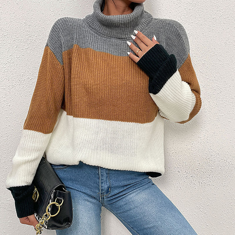 Damen Rollkragen-Colorblock-Pullover aus Grobstrick Shop Nory