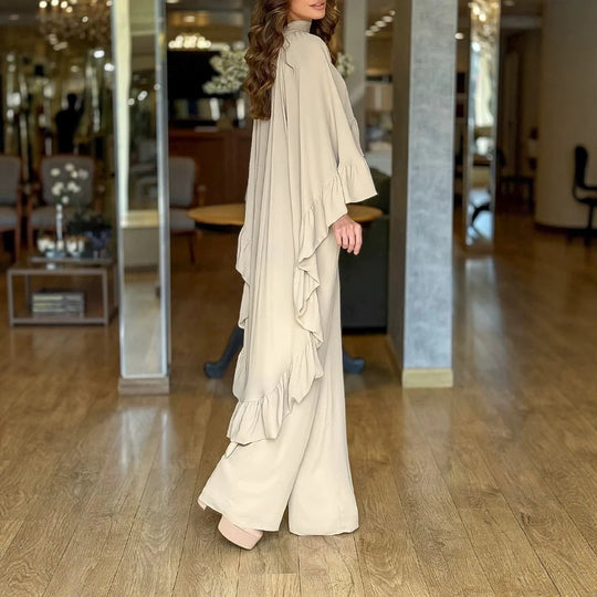 Damen Eleganter Overall mit Cape-Volant und weitem Palazzohosenbein Shop Nory