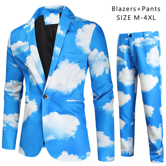 Herren Zweiteiliges Statement-Anzug mit Allover-Wolkenprint und schmaler Silhouette Shop Nory