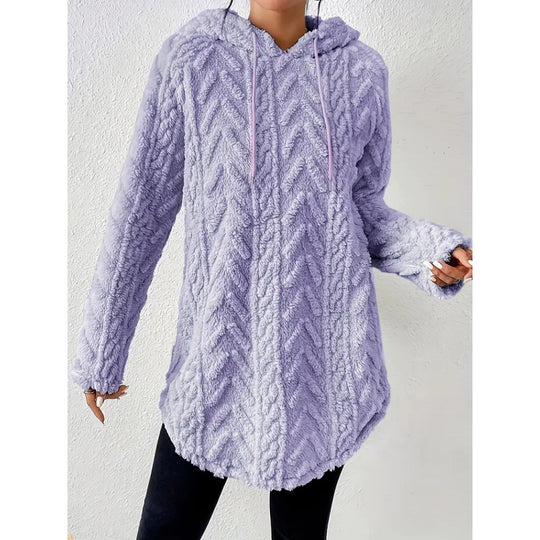 Damen Kuscheliger Teddy-Hoodie mit Zopfmuster Tunnelzug und gerundetem Saum Shop Nory