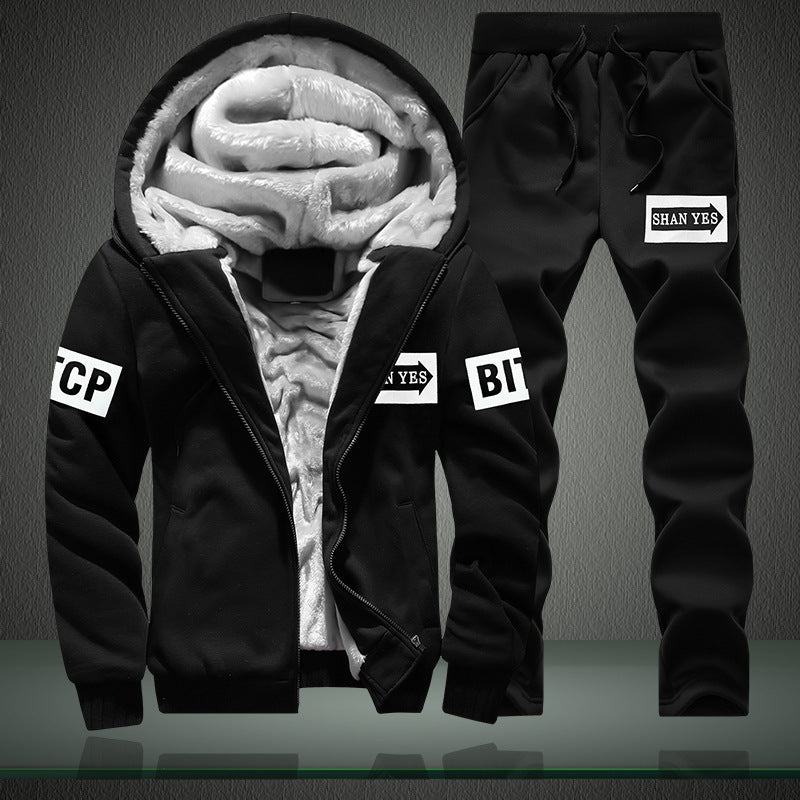 Herren warmes zweiteiliges Trainingsset mit Teddyfutter, Kapuzenjacke und Kordel-Jogginghose Shop Nory