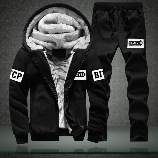 Herren warmes zweiteiliges Trainingsset mit Teddyfutter, Kapuzenjacke und Kordel-Jogginghose Shop Nory