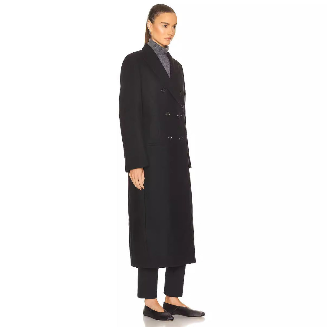 Damen Maxilanger Zweireihiger Wollmix-Longcoat mit maßgeschneidertem Finish Shop Nory