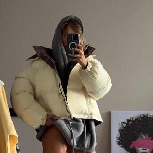 Damen Kurze Oversize Steppjacke mit hohem Kragen und wattierter Fütterung Shop Nory