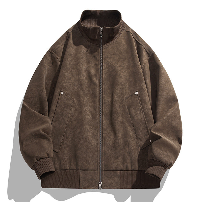 Herren Oversized Wildlederoptik-Bomberjacke mit Stehkragen und gerippten Bündchen Shop Nory
