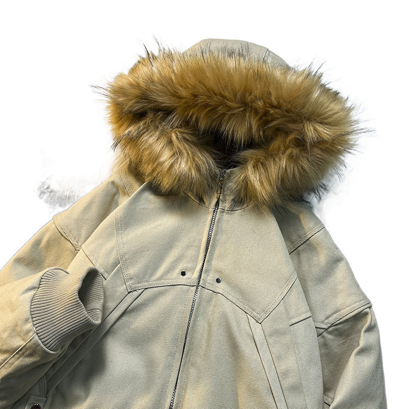 Unisex Wattierte Bomberjacke mit großer Kapuze und Kunstfellbesatz Shop Nory