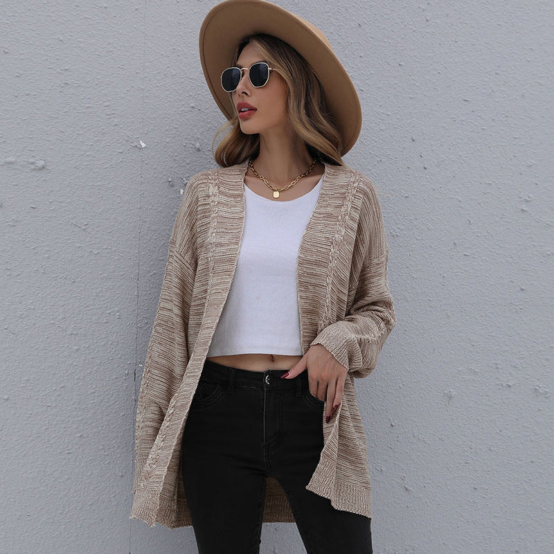 Damen Lässiger Oversize-Strickcardigan mit Zopfmuster offener Front Shop Nory