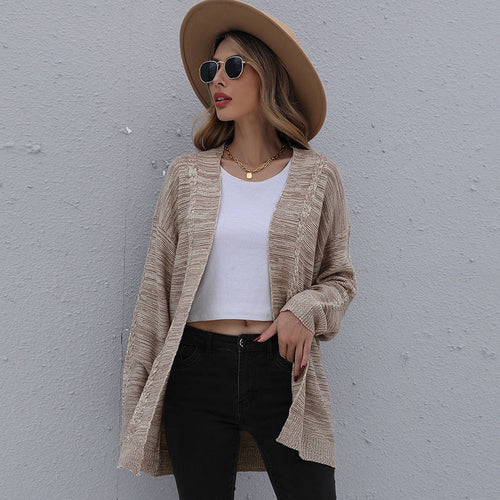 Damen Lässiger Oversize-Strickcardigan mit Zopfmuster offener Front Shop Nory
