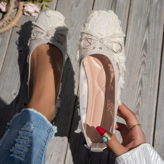 Damen elegante Ballerinas mit floralen Applikationen und rutschfester Sohle