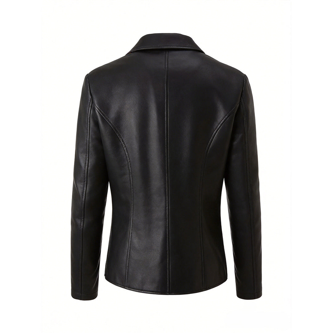 Damen Kurz geschnittene Kunstlederjacke mit Rundhals und aufgesetzten Pattentaschen Shop Nory