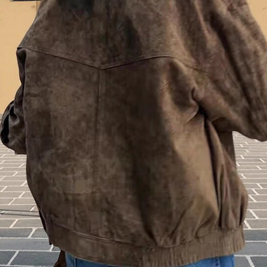 Damen modische Wildlederjacke mit Oversized-Schnitt