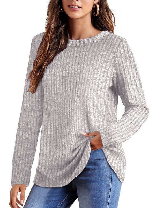 Damen Geripptes Feinstrick-Longsleeve mit Rundhalsausschnitt und asymmetrischem Saum Shop Nory
