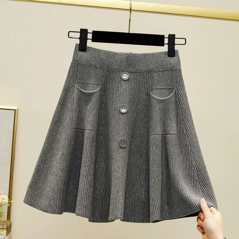 Damen Eleganter Strickrock mit Knöpfen Shop Nory