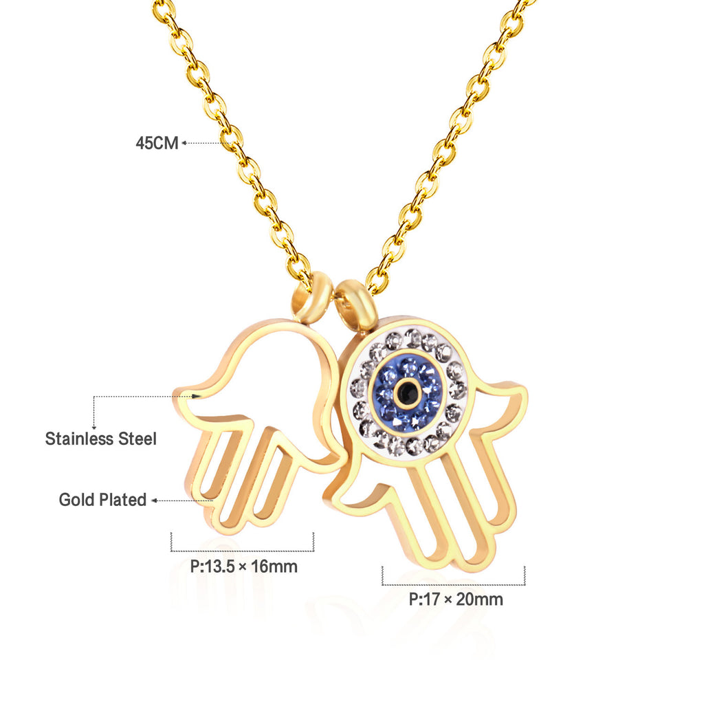 Damen Halskette mit Hamsa-Anhänger aus hochwertigem Edelstahl und funkelnden Zirkonia Shop Nory