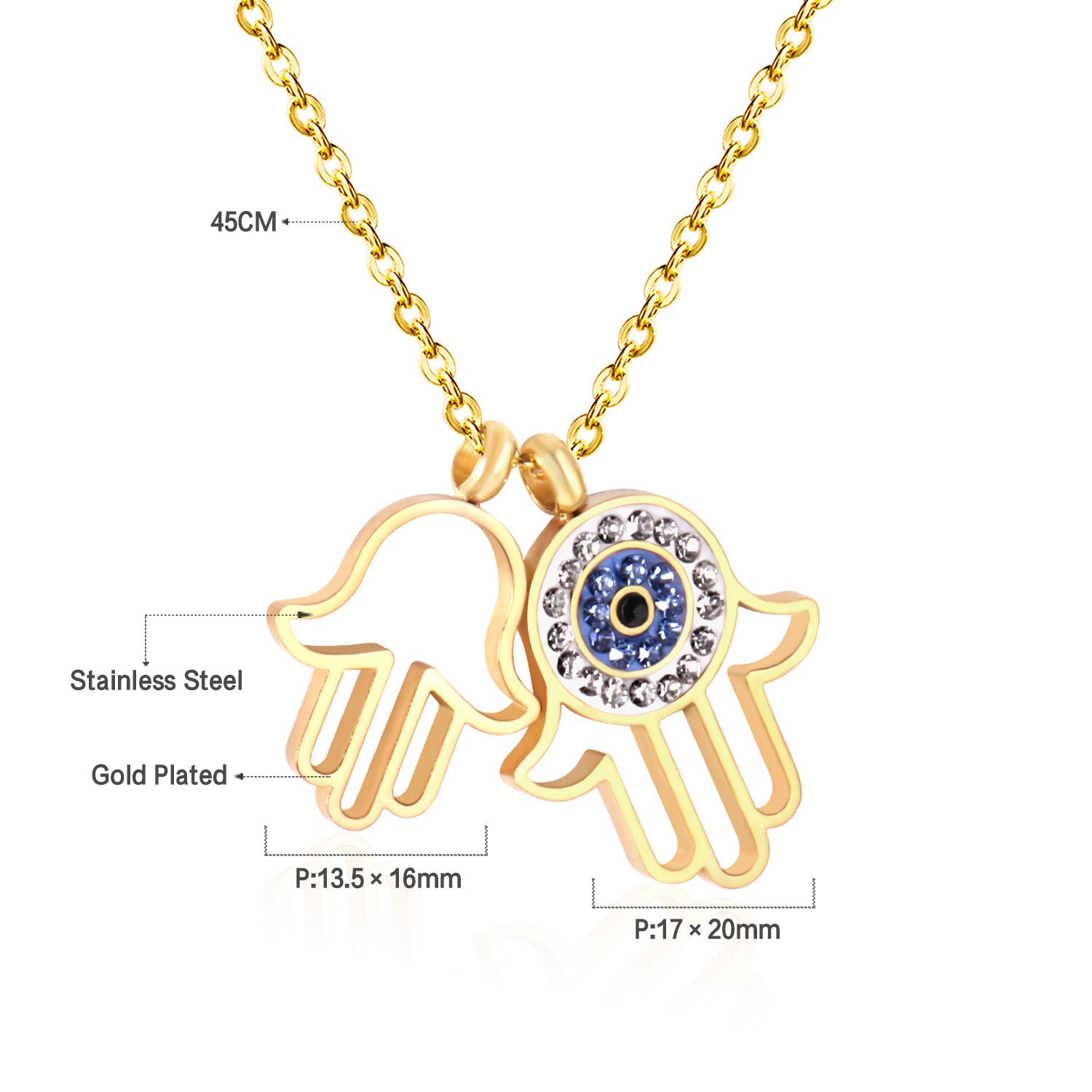 Damen Halskette mit Hamsa-Anhänger aus hochwertigem Edelstahl und funkelnden Zirkonia Shop Nory