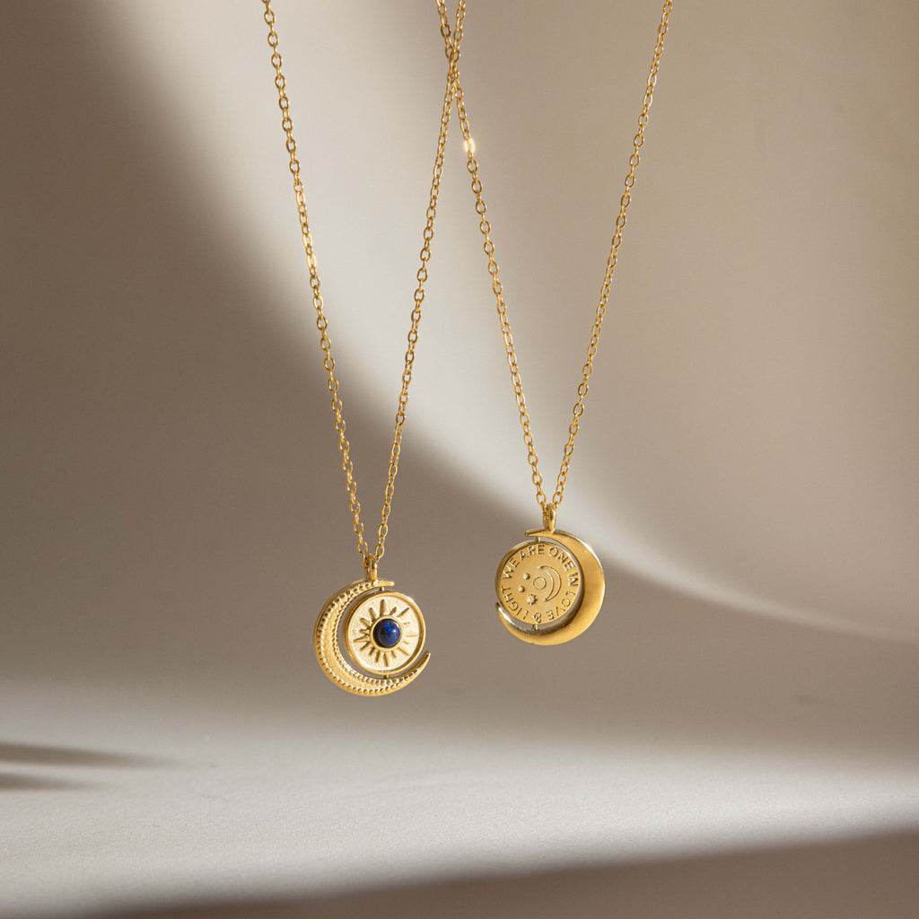 Damen Halskette mit Mond- und Sonnenanhänger aus Edelstahl Shop Nory
