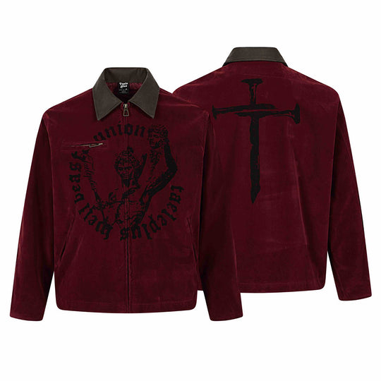 Herren Samt‑Blousonjacke mit Kontrastkragen, Frontreißverschluss und Grafikprint Shop Nory