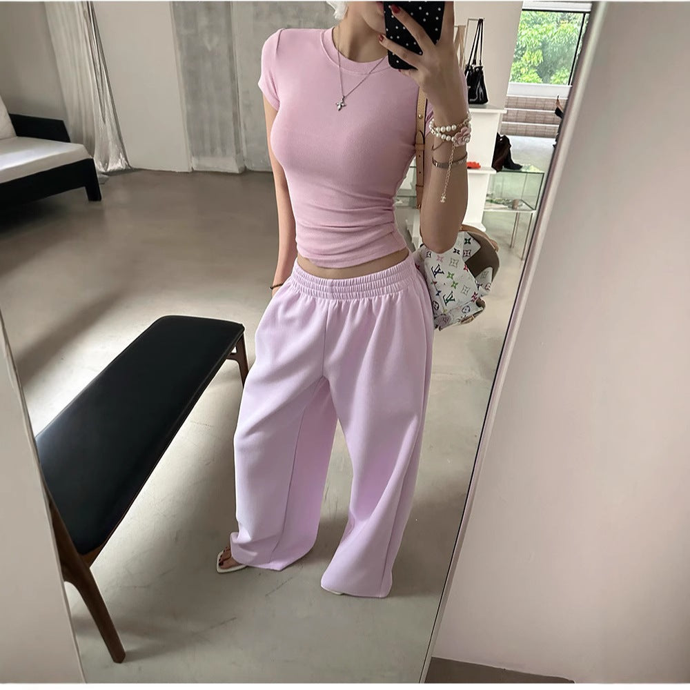 Damen nan weite Loungehose mit elastischem Bund, seitlichen Eingrifftaschen und fließendem Bein Shop Nory