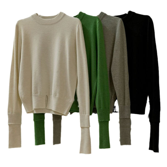 Damen Feinstrick-Pullover mit verlängerten Rippärmeln und Frontschlitz Shop Nory