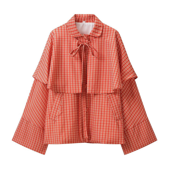 Damen Weite Capejacke mit überlappender Schulterpasse und Schleifenverschluss Shop Nory