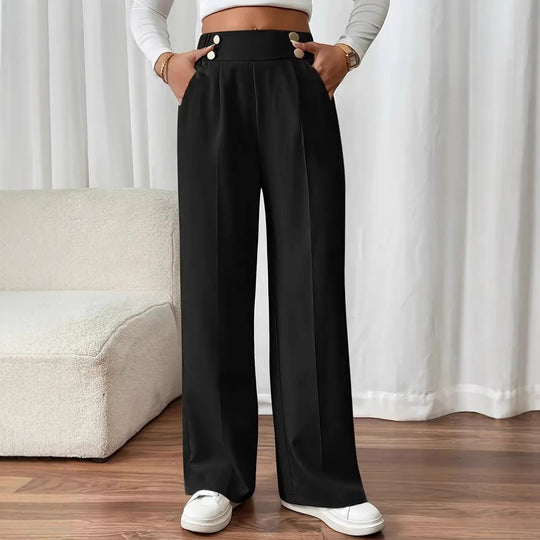Damen Hochtaillierte Weite Palazzo‑Hose mit Bundknöpfen, Bügelfalte und Eingrifftaschen Shop Nory