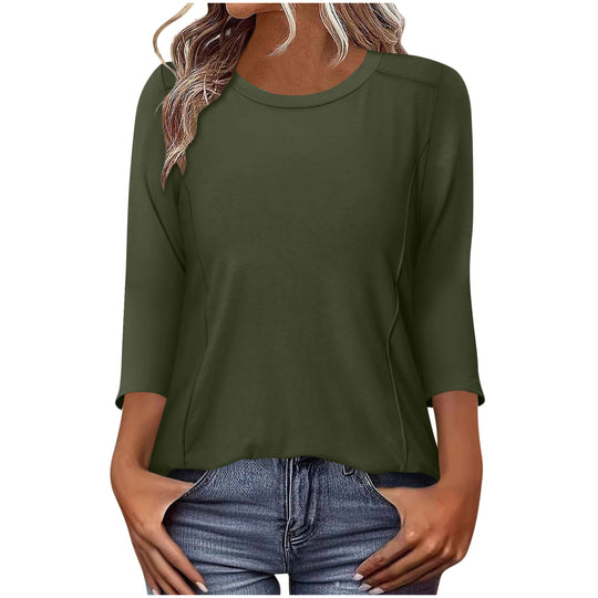 Damen nan lässiges Rundhals Shirt mit mittellangen Ärmeln und sichtbaren Nahtakzenten Shop Nory