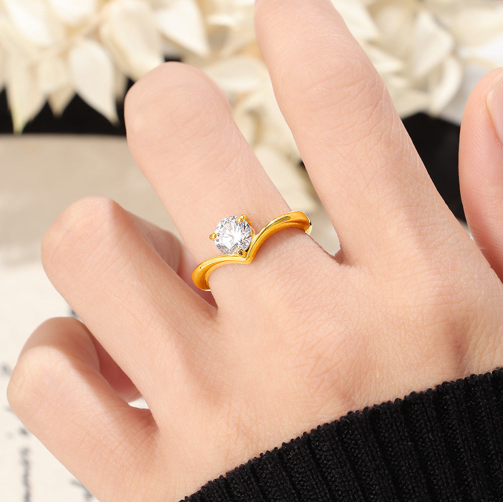 Damen Ring mit elegantem Wellenmuster und funkelndem Zirkonia Shop Nory