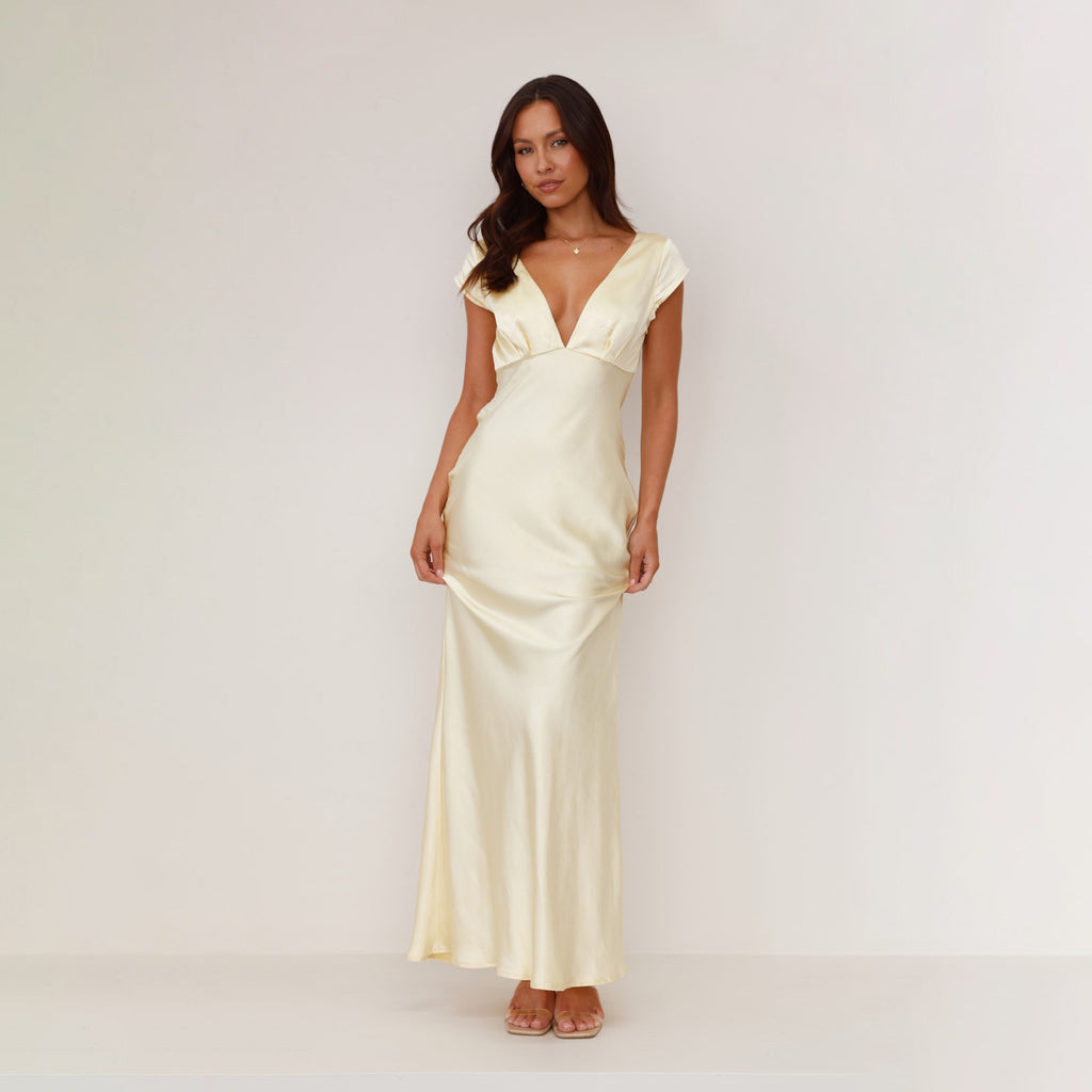 Damen langes Abendkleid mit schickem V-Ausschnitt und elegantem Fall