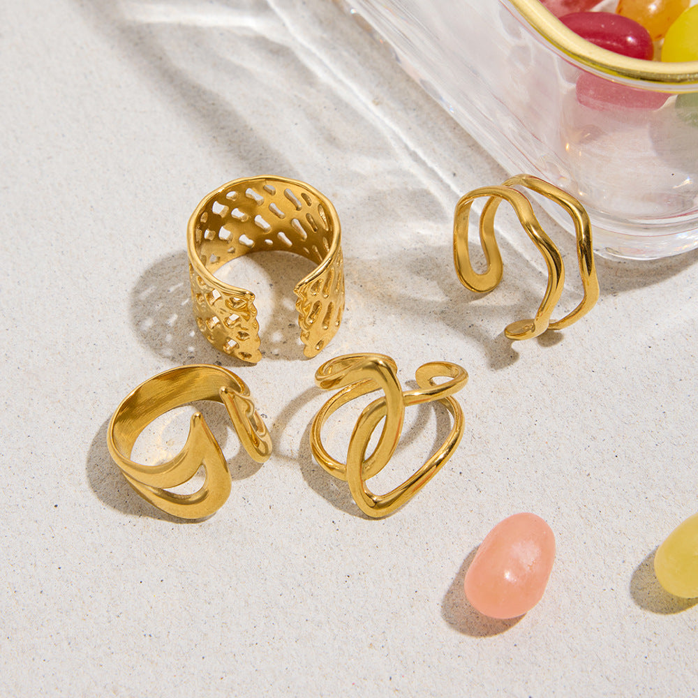 Damen Offener Ring mit kunstvollem Wickeldesign aus hypoallergenem Edelstahl Shop Nory