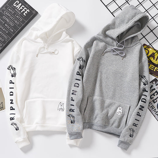 Damen Kapuzenpullover mit auffälligem Ärmelprint, Kängurutasche und relaxed Fit Shop Nory