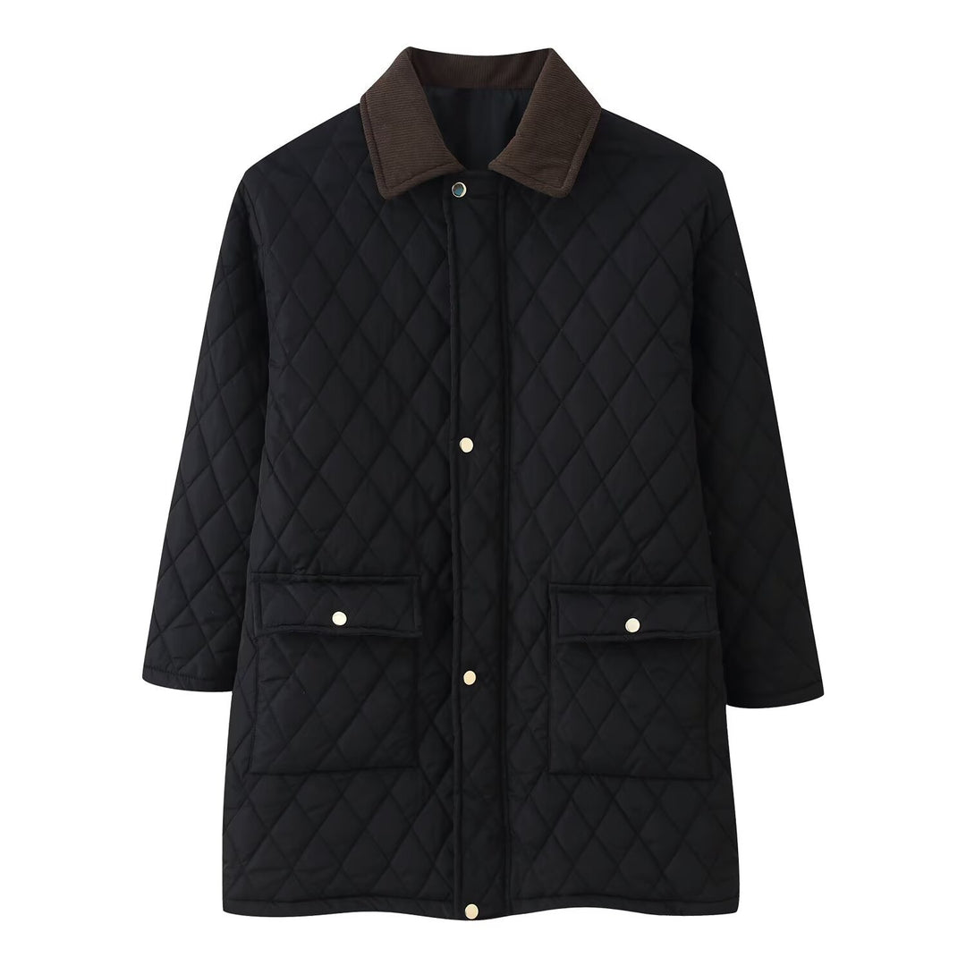 Damen Steppmantel mit Cordkragen, karierter Steppung und aufgesetzten Pattentaschen Shop Nory