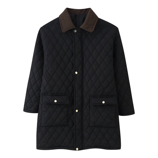Damen Steppmantel mit Cordkragen, karierter Steppung und aufgesetzten Pattentaschen Shop Nory