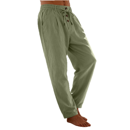 Herren nan leichte Loungehose mit elastischem Kordelbund, Tunnelzug und dekorativer Knopfleiste