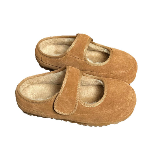 Damen Kuschelige Velours‑Mary‑Jane‑Hausschuhe mit Teddyfutter und Klettverschluss Shop Nory
