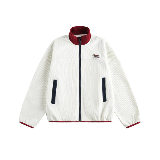 Damen Waffelstruktur Zipjacke im Boxy‑Cut mit Stehkragen und Hundestickerei Shop Nory