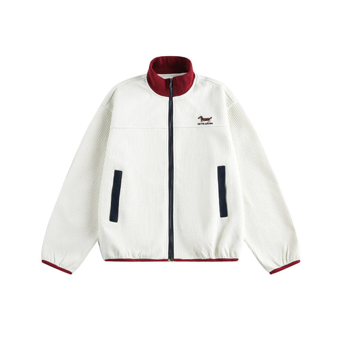 Damen Waffelstruktur Zipjacke im Boxy‑Cut mit Stehkragen und Hundestickerei Shop Nory