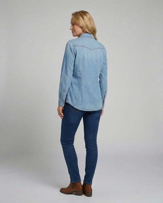 Damen Denim-Hemdbluse mit dekorativen Brusttaschen