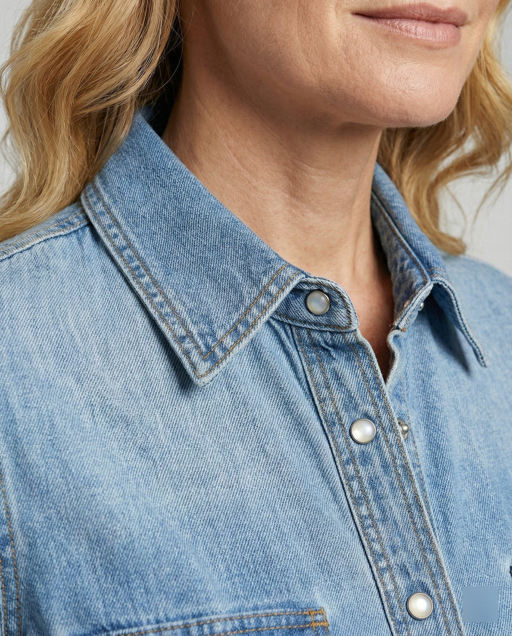 Damen Denim-Hemdbluse mit dekorativen Brusttaschen