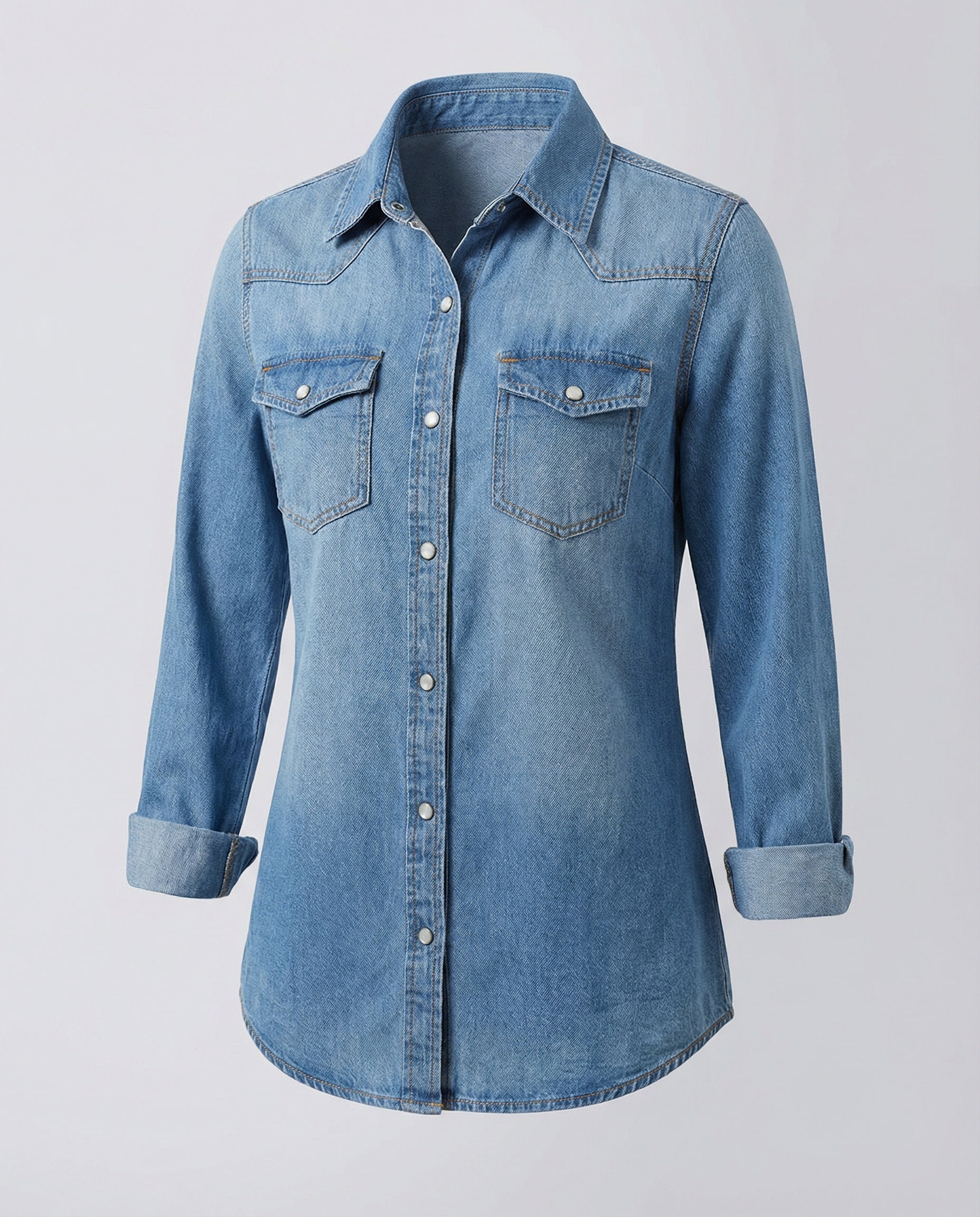 Damen Denim-Hemdbluse mit dekorativen Brusttaschen