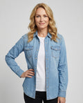 Damen Denim-Hemdbluse mit dekorativen Brusttaschen