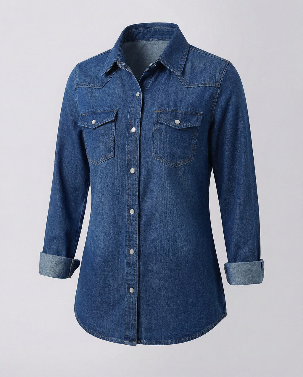 Damen Denim-Hemdbluse mit dekorativen Brusttaschen